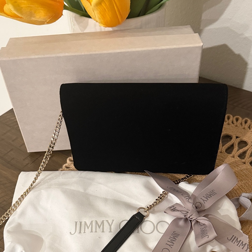 Jimmy Choo Black Velvet Clutch with Silver Logo - Picture 4 of 5